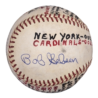 1965 Bob Gibson Game Used and Signed ONL Baseball from win #11  (MEARS & PSA/DNA)